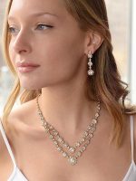 Mariell Gold Two-Row Rhinestone Crystal Necklace and Earrings Set - Prom, Brides and Bridesmaids Jewelry - Image 4